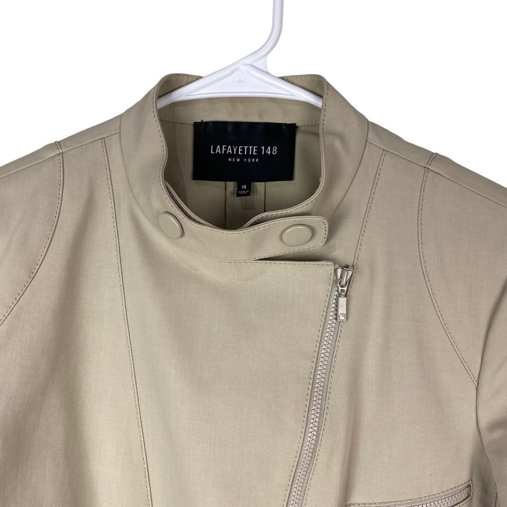 Lafayette 148 Moto Jacket Blazer Tan Women’s Size 10 Beige New York Full Zip - Picture 2 of 7